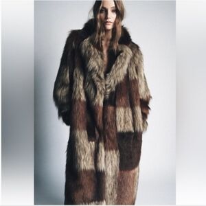 Zara Patchwork Faux Fur Coat ⭐️ BLOGGERS FAVE⭐️